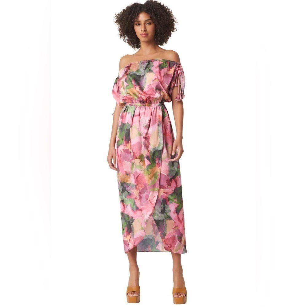 Misa Los Angeles Floral Dress Size XS Pink Green Wrap Front Beautiful Beach NWT